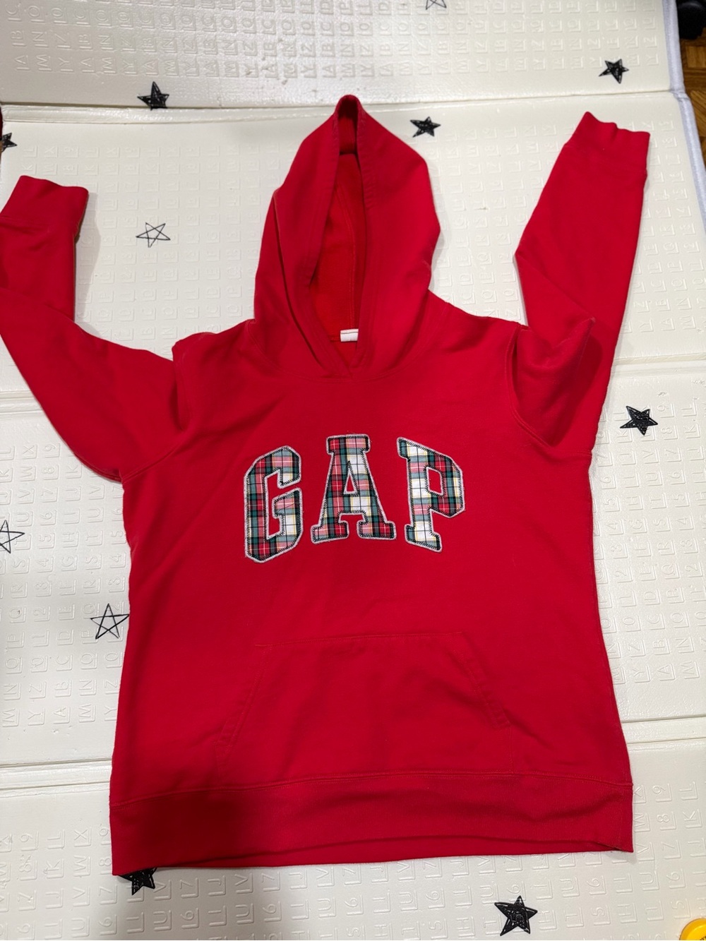 GAP Red Hoodie with Plaid Logo